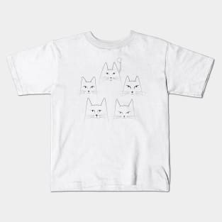 Five line art cats portrait Kids T-Shirt